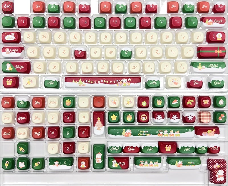YMKPVR KBDiy Christmas Bear KOA Profile Keycap Set,133 Keycaps,Red Cute PBT Custom Keycaps for Mechanical Keyboard, Compatible with ANSI/ISO, 60%, 65%, 75%, TKL, Full-Sized Layout - Image 2